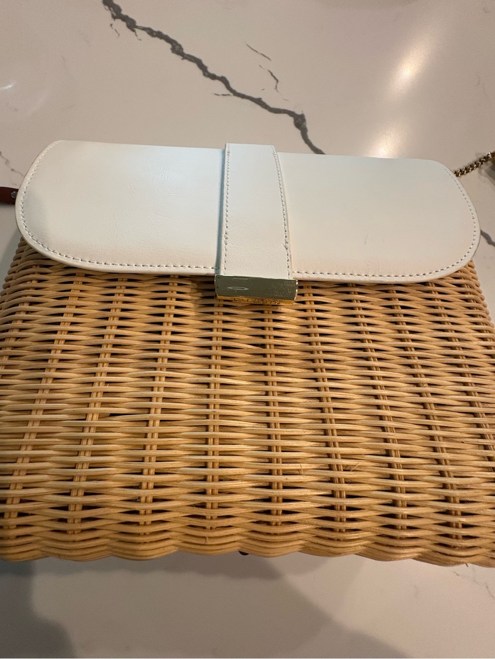 Talbots White Leather and Rattan Shoulder Bag - Picture 3 of 16